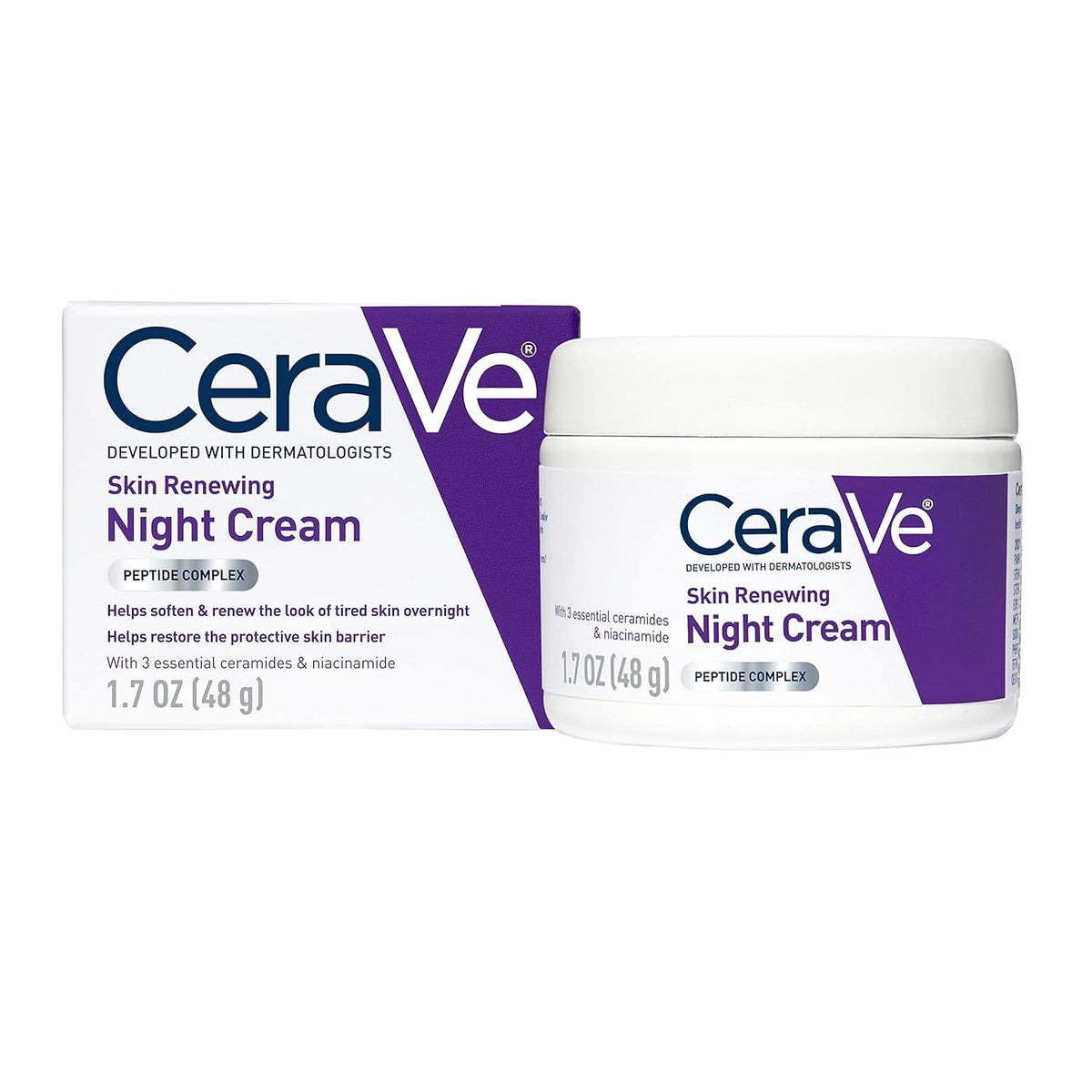 CeraVe Skin Renewing Night Cream | Hydrating Moisturizer with Peptides and Hyaluronic Acid | 48g - NeYavi