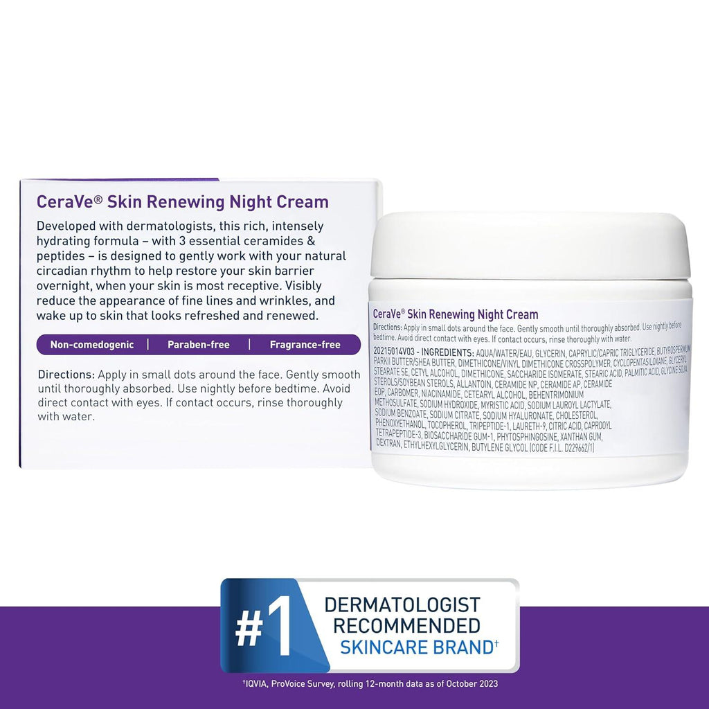 CeraVe Skin Renewing Night Cream | Hydrating Moisturizer with Peptides and Hyaluronic Acid | 48g - NeYavi