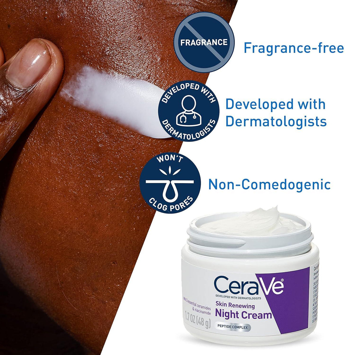 CeraVe Skin Renewing Night Cream | Hydrating Moisturizer with Peptides and Hyaluronic Acid | 48g - NeYavi